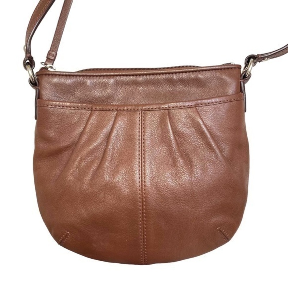 Coach brown leather pleated swingpack crossbody bag